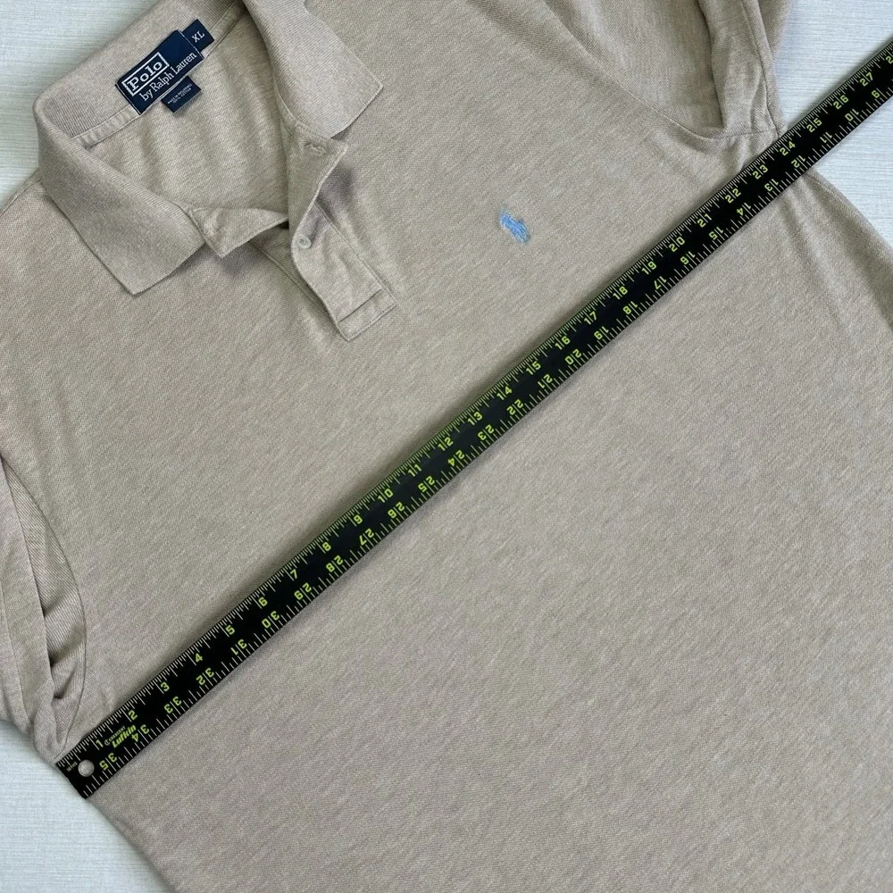 Vtg Y2K Polo Ralph Lauren Golf Polo Shirt Long Sleeve Men XL Beige Preppy Rugby